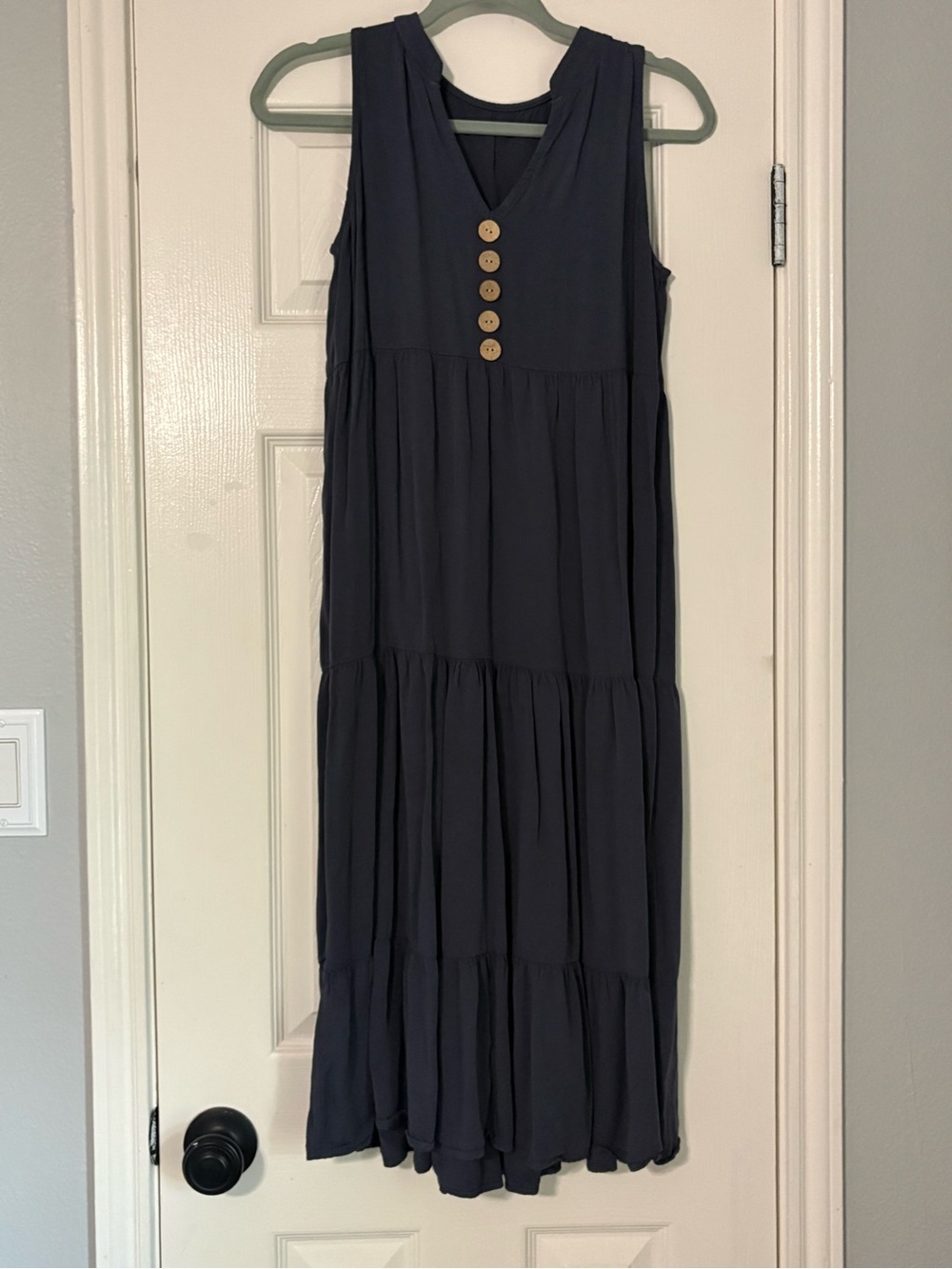 SHEIN Navy Sleeveless V-Neck Tiered Maxi Dress- Goes perfect with a Jean jacket!